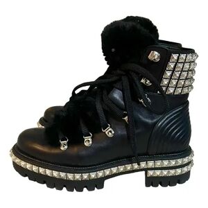 Christian Louboutin Black and Silver Studded Combat Boots